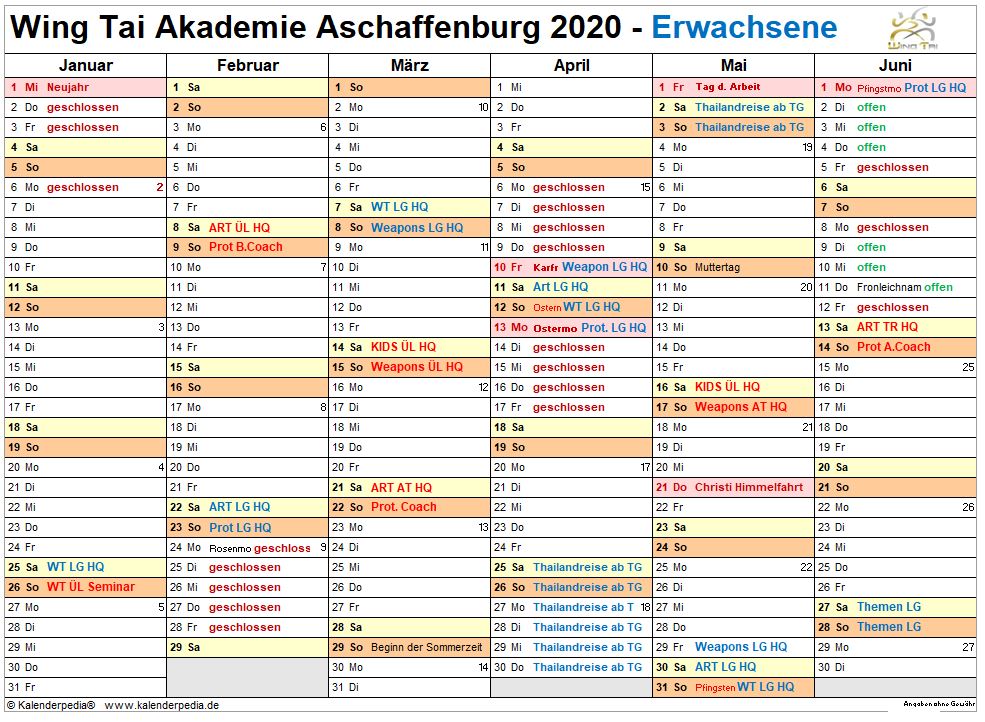 Wing Tai Kampfsport Aschaffenburg Kampfkunstakademie Jahresplan 2020 EW1
