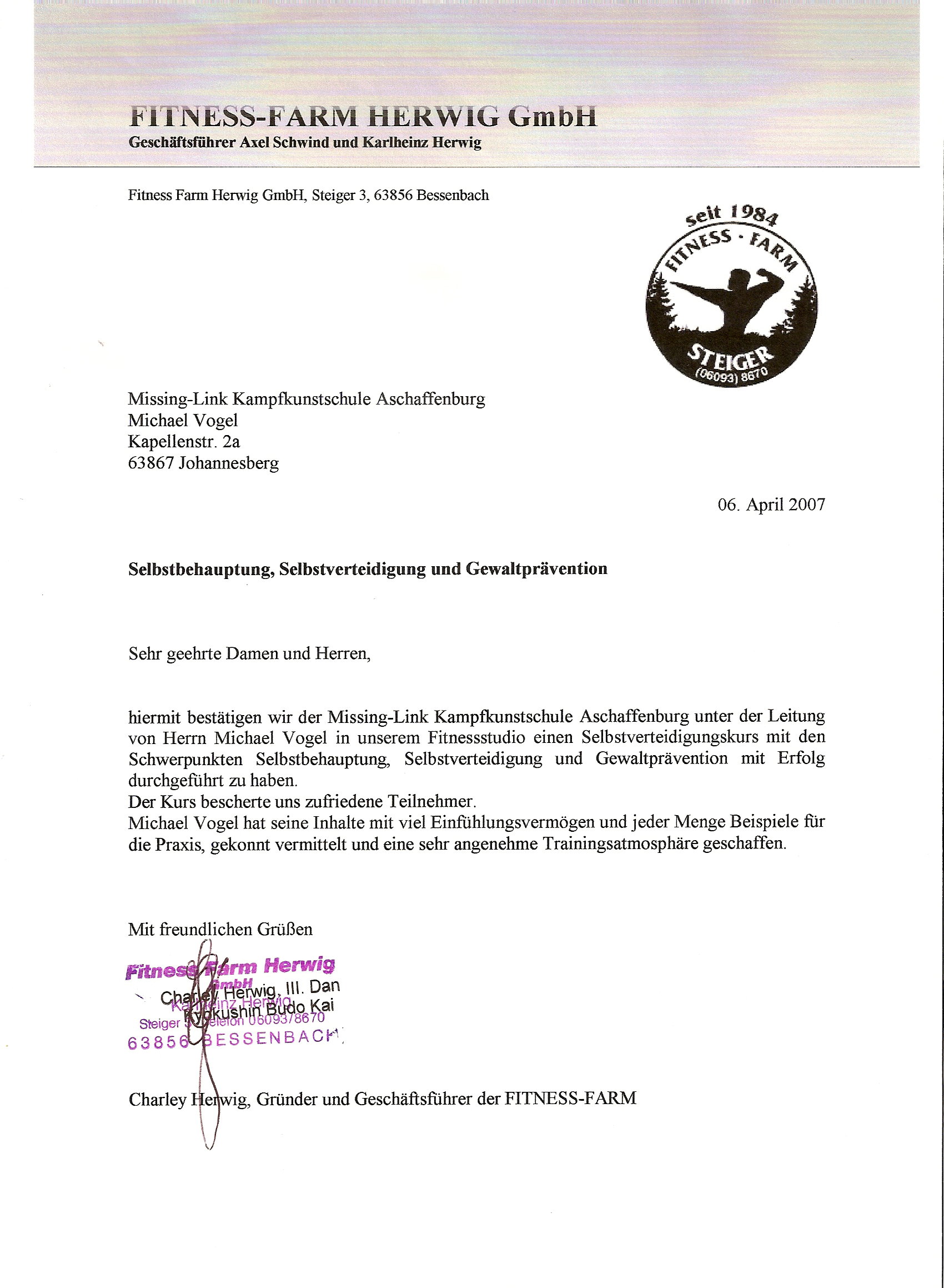 Wing Tai Kampfsport Aschaffenburg Referenz Fitnessfarm Steiger