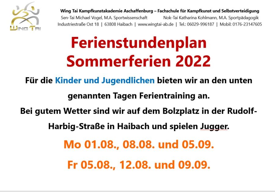 Wing Tai Kampfsport Aschaffenburg Sommerferien Kinder 2022 1