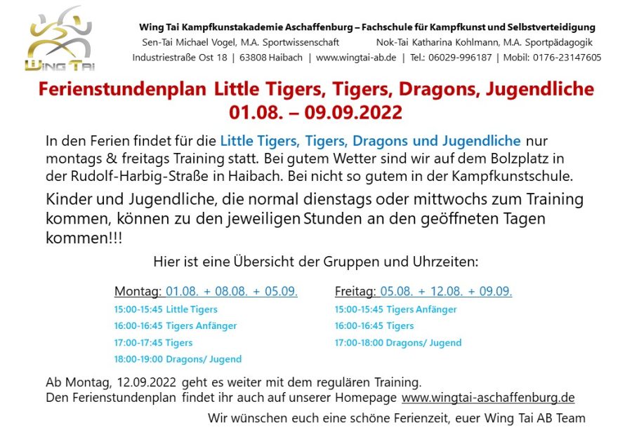 Wing Tai Kampfsport Aschaffenburg Sommerferien Kinder 2022 2